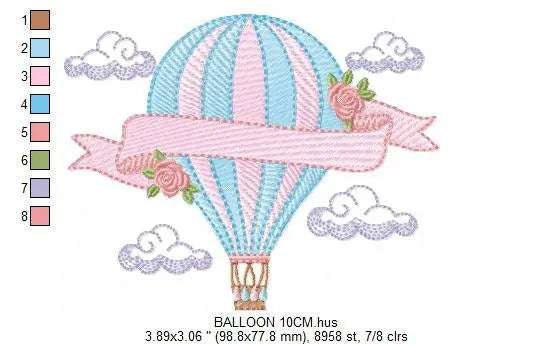 Balloon embroidery designs - Hot air balloon embroidery design machine embroidery pattern - Sky clouds embroidery file - instant download Marcia Embroidery