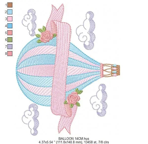 Balloon embroidery designs - Hot air balloon embroidery design machine embroidery pattern - Sky clouds embroidery file - instant download Marcia Embroidery