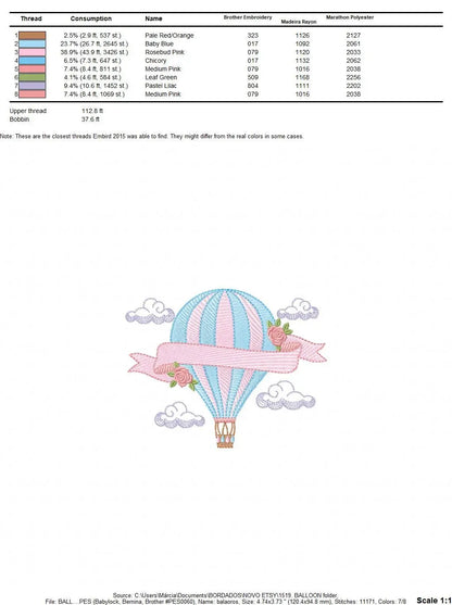 Balloon embroidery designs - Hot air balloon embroidery design machine embroidery pattern - Sky clouds embroidery file - instant download Marcia Embroidery