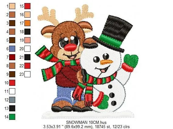 Snowman embroidery designs - Xmas Reindeer embroidery design machine embroidery pattern - Christmas embroidery file - instant download pes Marcia Embroidery