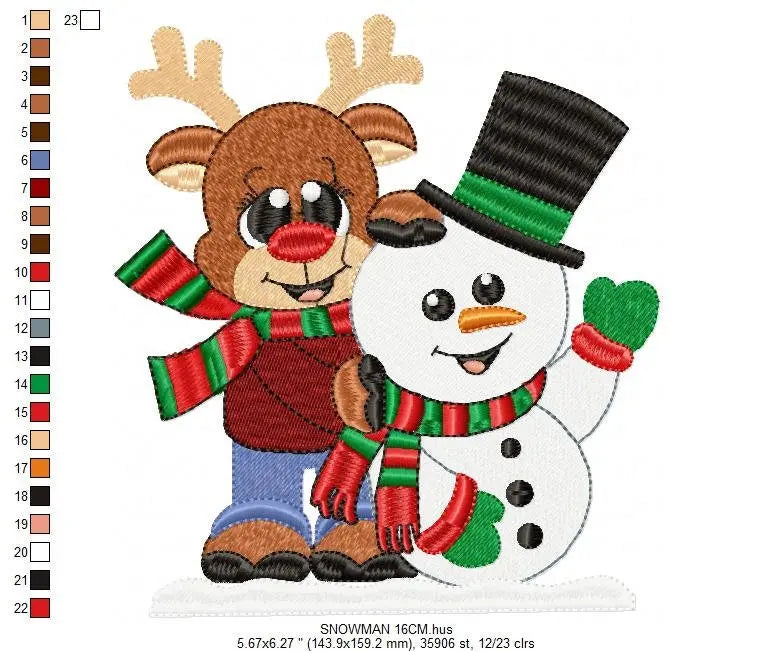 Snowman embroidery designs - Xmas Reindeer embroidery design machine embroidery pattern - Christmas embroidery file - instant download pes Marcia Embroidery