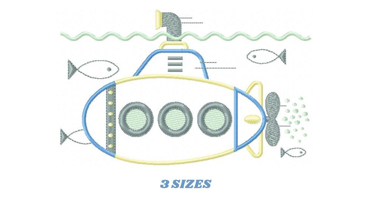 Submarine embroidery design - Boat embroidery designs machine embroidery pattern - instant download - Nautical applique design Baby Boy Kid