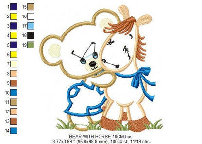 Bear embroidery designs - Teddy embroidery design machine embroidery pattern - Baby Boy embroidery file - instant download bear with a horse - Marcia Embroidery