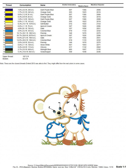Bear embroidery designs - Teddy embroidery design machine embroidery pattern - Baby Boy embroidery file - instant download bear with a horse - Marcia Embroidery