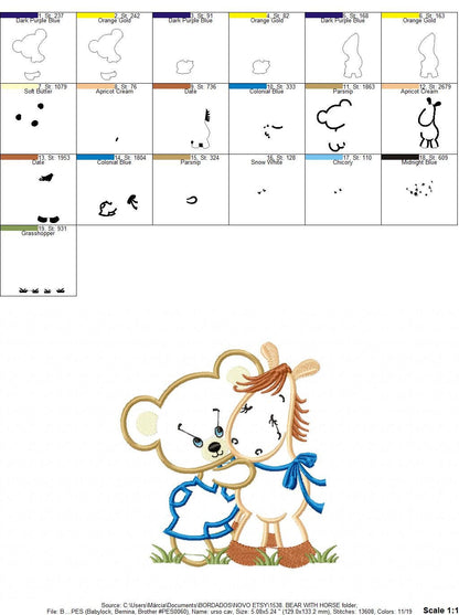 Bear embroidery designs - Teddy embroidery design machine embroidery pattern - Baby Boy embroidery file - instant download bear with a horse - Marcia Embroidery