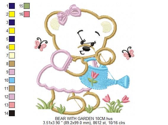 Bear embroidery designs - Teddy embroidery design machine embroidery pattern - Baby Girl embroidery file - instant download bear with garden Marcia Embroidery