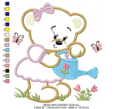 Bear embroidery designs - Teddy embroidery design machine embroidery pattern - Baby Girl embroidery file - instant download bear with garden Marcia Embroidery