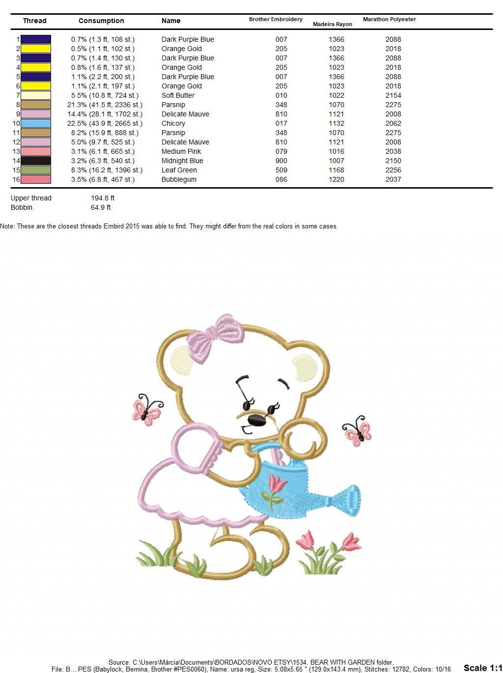 Bear embroidery designs - Teddy embroidery design machine embroidery pattern - Baby Girl embroidery file - instant download bear with garden Marcia Embroidery
