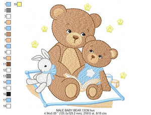 Bear embroidery designs - Teddy embroidery design machine embroidery pattern - Baby Boy embroidery file - instant download bear with baby