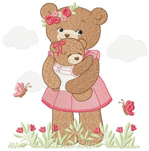 Bear embroidery designs - Teddy embroidery design machine embroidery pattern - Baby Girl embroidery file - instant download bear with garden