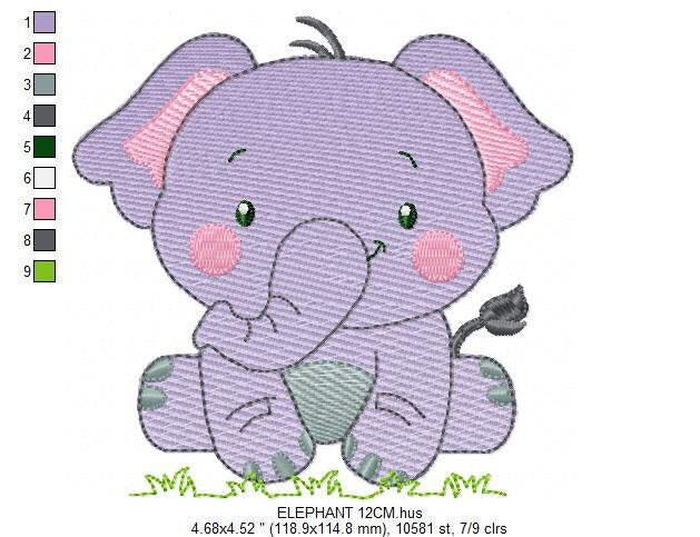 Elephant embroidery designs - animal embroidery design - machine embroidery pattern - baby embroidery file kid embroidery elephant design