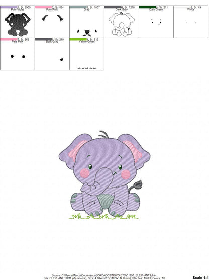 Elephant embroidery designs - animal embroidery design - machine embroidery pattern - baby embroidery file kid embroidery elephant design