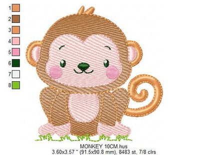 Monkey embroidery designs - Safari wild animal machine embroidery pattern - Baby boy embroidery file - Instant download pes jef dst vp3