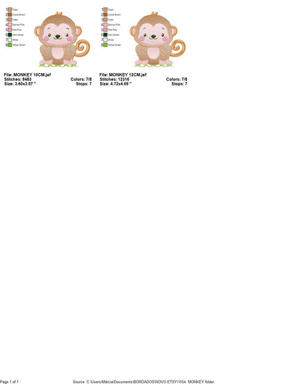 Monkey embroidery designs - Safari wild animal machine embroidery pattern - Baby boy embroidery file - Instant download pes jef dst vp3