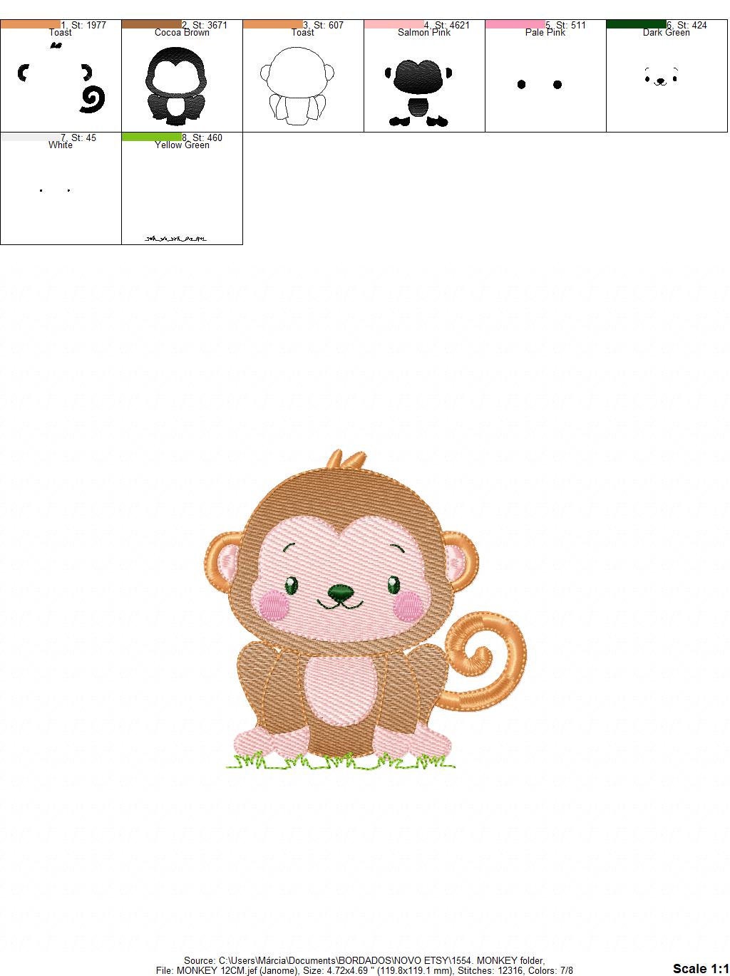 Monkey embroidery designs - Safari wild animal machine embroidery pattern - Baby boy embroidery file - Instant download pes jef dst vp3