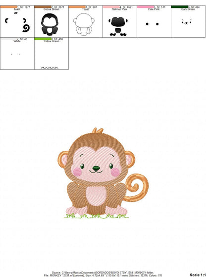 Monkey embroidery designs - Safari wild animal machine embroidery pattern - Baby boy embroidery file - Instant download pes jef dst vp3