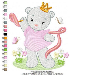 Bear embroidery designs - Princess embroidery design machine embroidery pattern - Baby Girl embroidery file - digital download bear crown