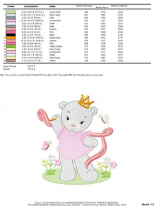 Bear embroidery designs - Princess embroidery design machine embroidery pattern - Baby Girl embroidery file - digital download bear crown