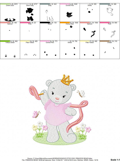 Bear embroidery designs - Princess embroidery design machine embroidery pattern - Baby Girl embroidery file - digital download bear crown Marcia Embroidery