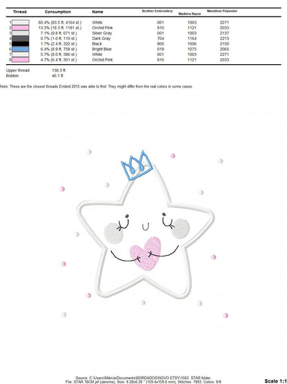 Star embroidery design machine embroidery pattern - Star applique design - Rainbow embroidery file - baby girl embroidery - instant download - Marcia Embroidery