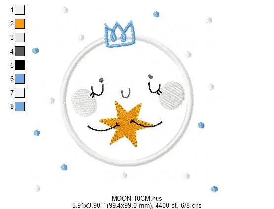 Moon embroidery design - Stars embroidery design machine embroidery patterns - Cloud embroidery file moon applique design - night embroidery Marcia Embroidery