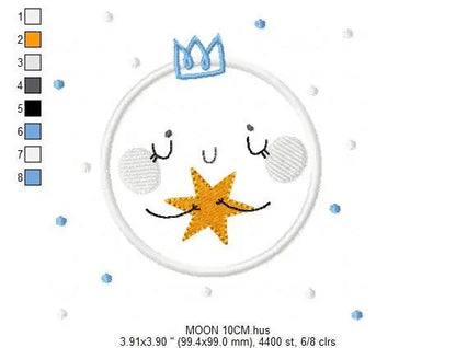 Moon embroidery design - Stars embroidery design machine embroidery patterns - Cloud embroidery file moon applique design - night embroidery Marcia Embroidery