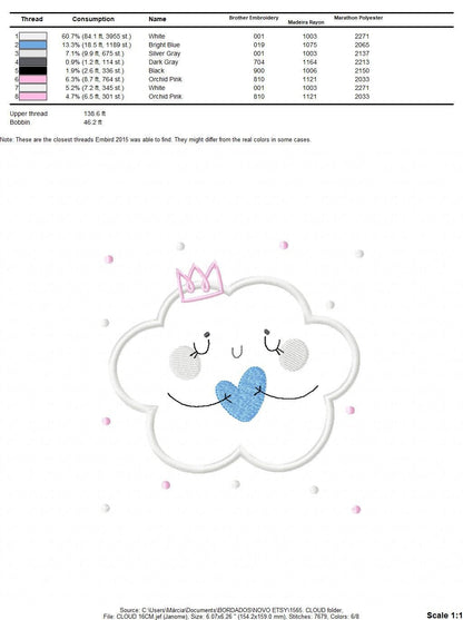 Cloud embroidery design - Sky embroidery design machine embroidery pattern  - cloud applique design - baby girl embroidery file cute cloud Marcia Embroidery