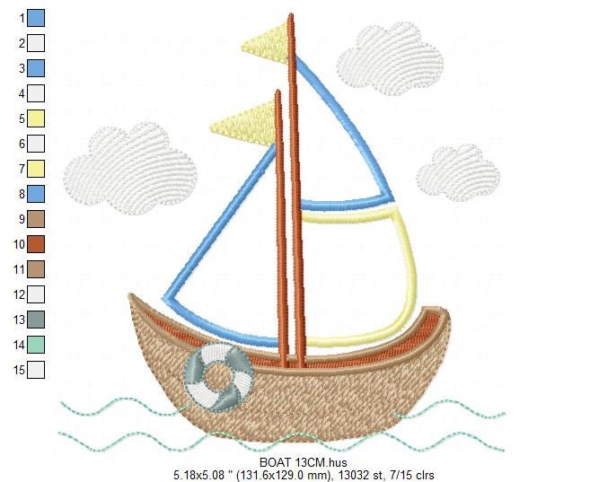 Boat embroidery designs - Sailboat embroidery design machine embroidery pattern - Nautical file instant download - Boat applique design boy