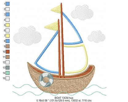 Boat embroidery designs - Sailboat embroidery design machine embroidery pattern - Nautical file instant download - Boat applique design boy