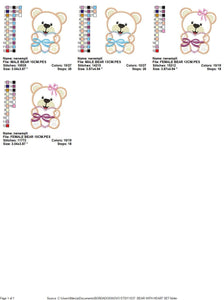 Bear embroidery designs - Teddy bear with heart embroidery design machine embroidery pattern - Bear applique design - instant download pes
