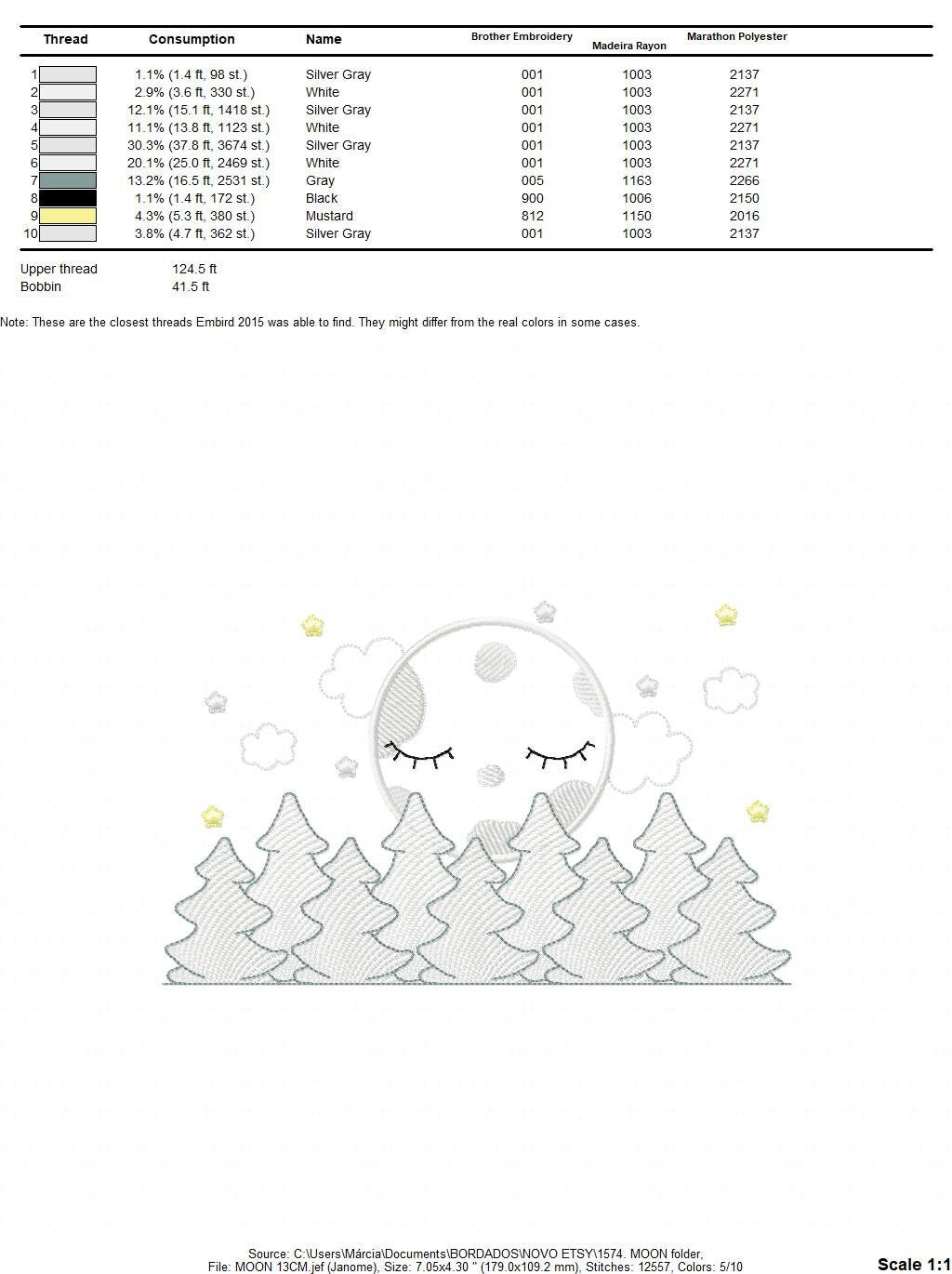 Moon embroidery design - Full Moon embroidery design machine embroidery pattern - Pine Forest embroidery file - night sky design pes jef vp3