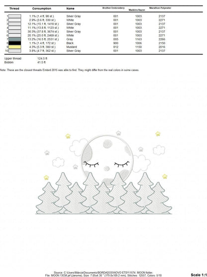 Moon embroidery design - Full Moon embroidery design machine embroidery pattern - Pine Forest embroidery file - night sky design pes jef vp3
