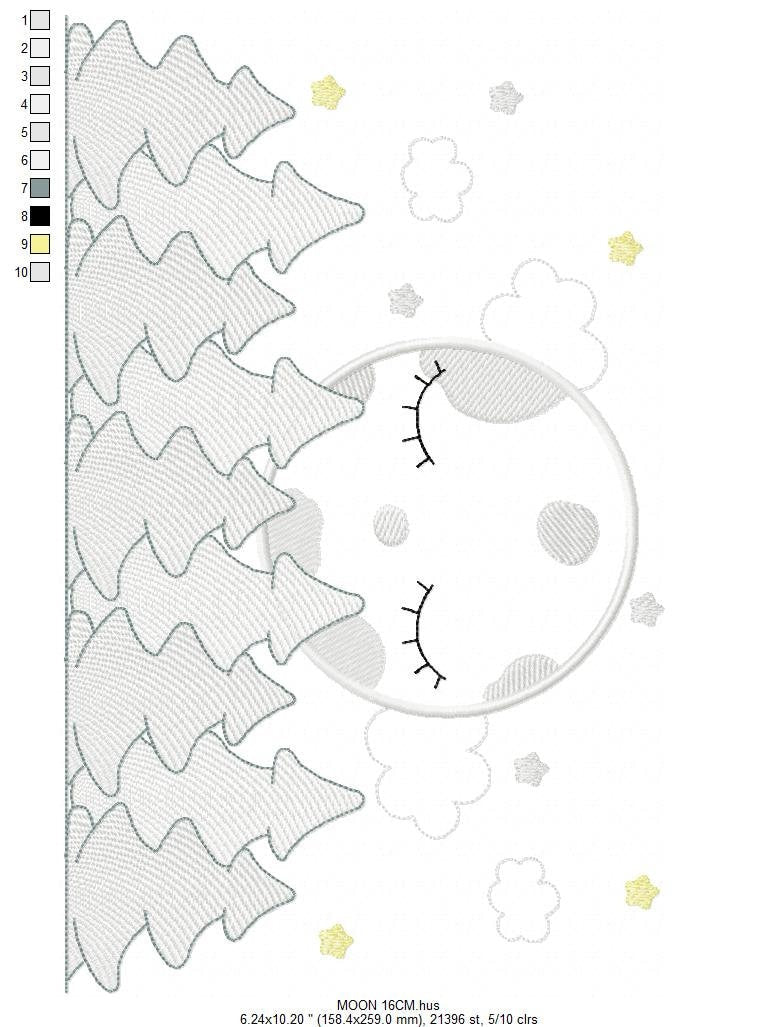 Moon embroidery design - Full Moon embroidery design machine embroidery pattern - Pine Forest embroidery file - night sky design pes jef vp3