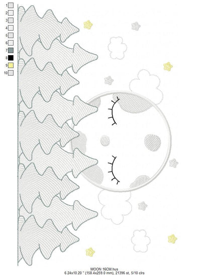 Moon embroidery design - Full Moon embroidery design machine embroidery pattern - Pine Forest embroidery file - night sky design pes jef vp3