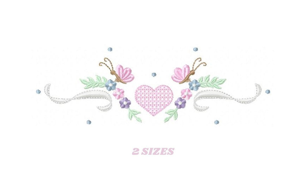 Flower Frame embroidery designs - Heart embroidery design machine embroidery pattern - Butterfly embroidery file - baby girl embroidery pes