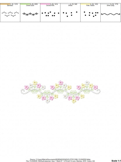 Flower Frame embroidery designs - Floral Divider machine embroidery pattern - Baby girl Kitchen towel file - Instant digital download pes