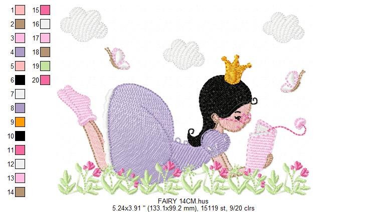 Girl embroidery designs - Princess embroidery design machine embroidery pattern - Fairy Pixie embroidery file - jef pes dst hus vip, vp3 Marcia Embroidery