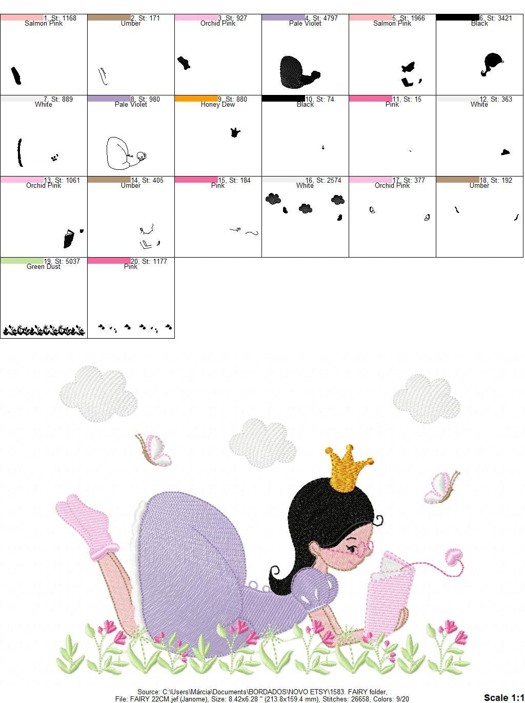 Girl embroidery designs - Princess embroidery design machine embroidery pattern - Fairy Pixie embroidery file - jef pes dst hus vip, vp3 Marcia Embroidery