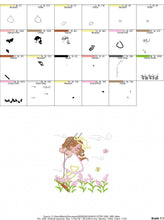 Cargar imagen en el visor de la galería, Girl with swing embroidery designs - Baby girl embroidery design machine embroidery pattern - Spring garden embroidery file instant download
