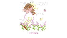 Cargar imagen en el visor de la galería, Girl with swing embroidery designs - Baby girl embroidery design machine embroidery pattern - Spring garden embroidery file instant download
