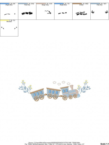 Train embroidery designs - Vehicle embroidery design machine embroidery pattern - boy embroidery file instant download - train with wagons