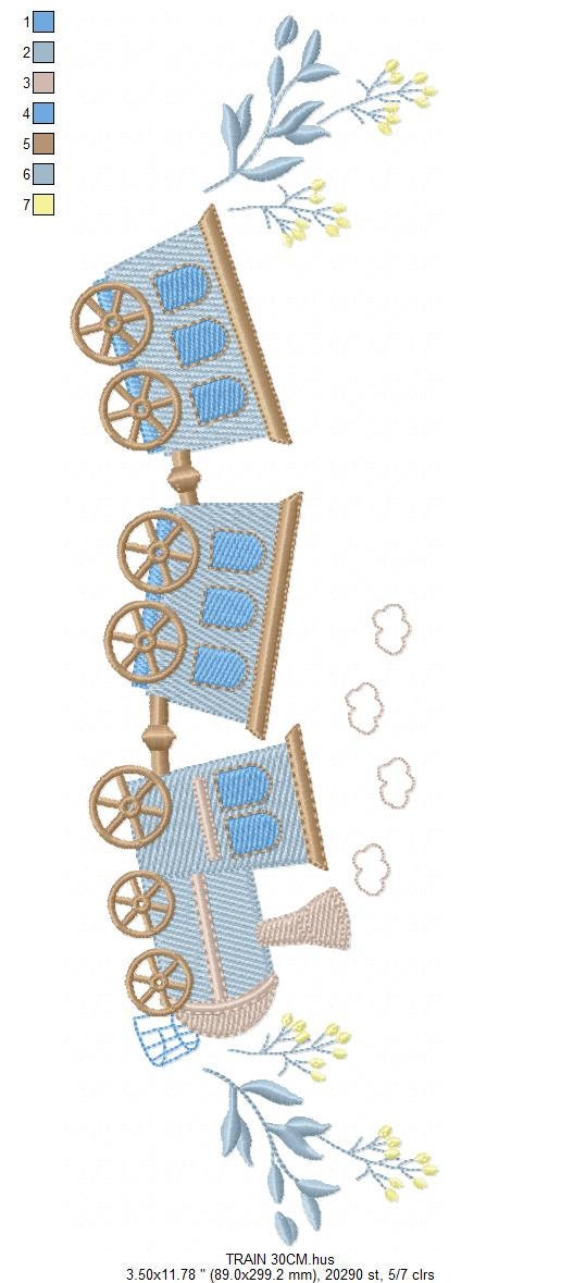 Train embroidery designs - Vehicle embroidery design machine embroidery pattern - boy embroidery file instant download - train with wagons