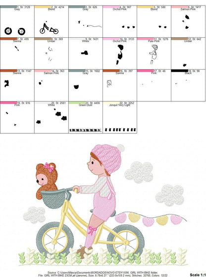 Girl with bike embroidery designs - Girl with bear embroidery design machine embroidery pattern - Cyclist Bicycle flowers - instant download Marcia Embroidery