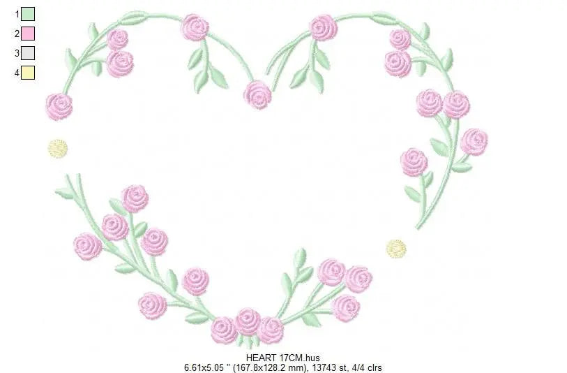 Heart with roses embroidery designs - Flower embroidery design machine embroidery pattern - Monogram Frame embroidery file - pes jef vip vp3 Marcia Embroidery
