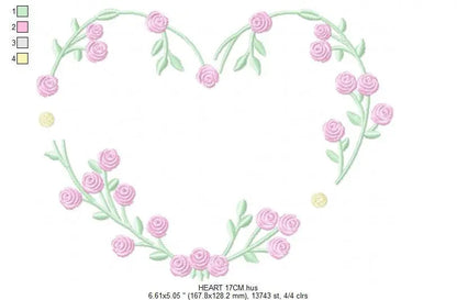 Heart with roses embroidery designs - Flower embroidery design machine embroidery pattern - Monogram Frame embroidery file - pes jef vip vp3 Marcia Embroidery