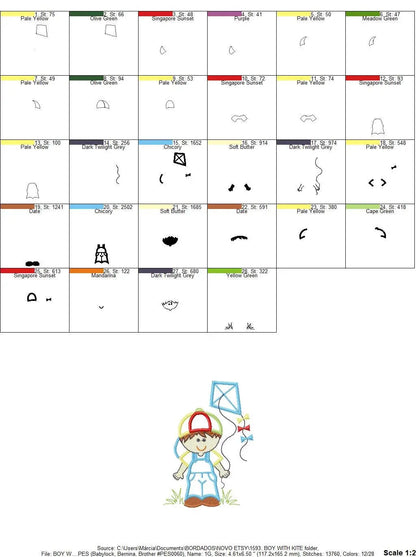 Kite embroidery designs - Boy embroidery design machine embroidery pattern - Children embroidery file - instant download jef pes vip vp3 hus Marcia Embroidery