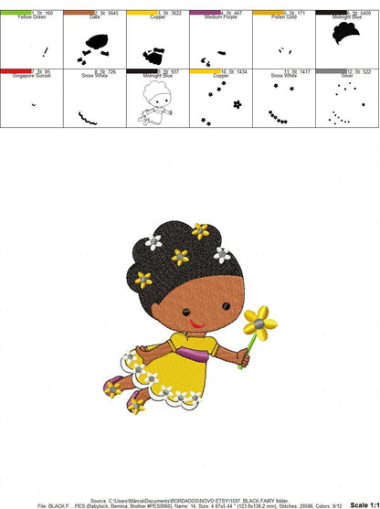 Fairy embroidery designs - Baby girl embroidery design machine embroidery pattern - Fantasy Pixie embroidery file - Curly black hair girl Marcia Embroidery