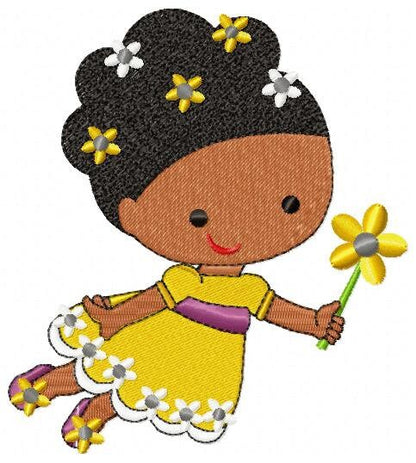Fairy embroidery designs - Baby girl embroidery design machine embroidery pattern - Fantasy Pixie embroidery file - Curly black hair girl Marcia Embroidery