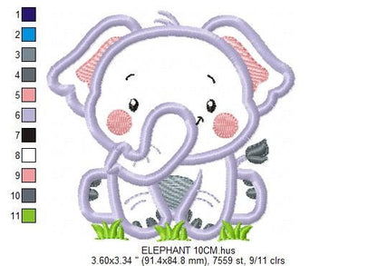Elephant applique embroidery designs - Safari wild animal machine embroidery pattern - Baby Boy file - Instant digital download pes jef dst