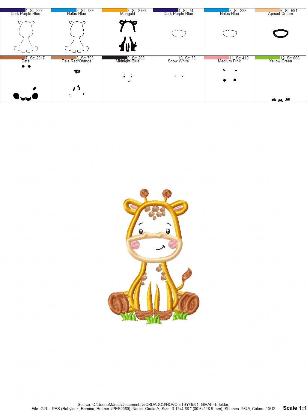 Seating Giraffe embroidery design - Safari Wild Animal machine embroidery pattern - Giraffe applique - Instant download pes jef dst hus vp3